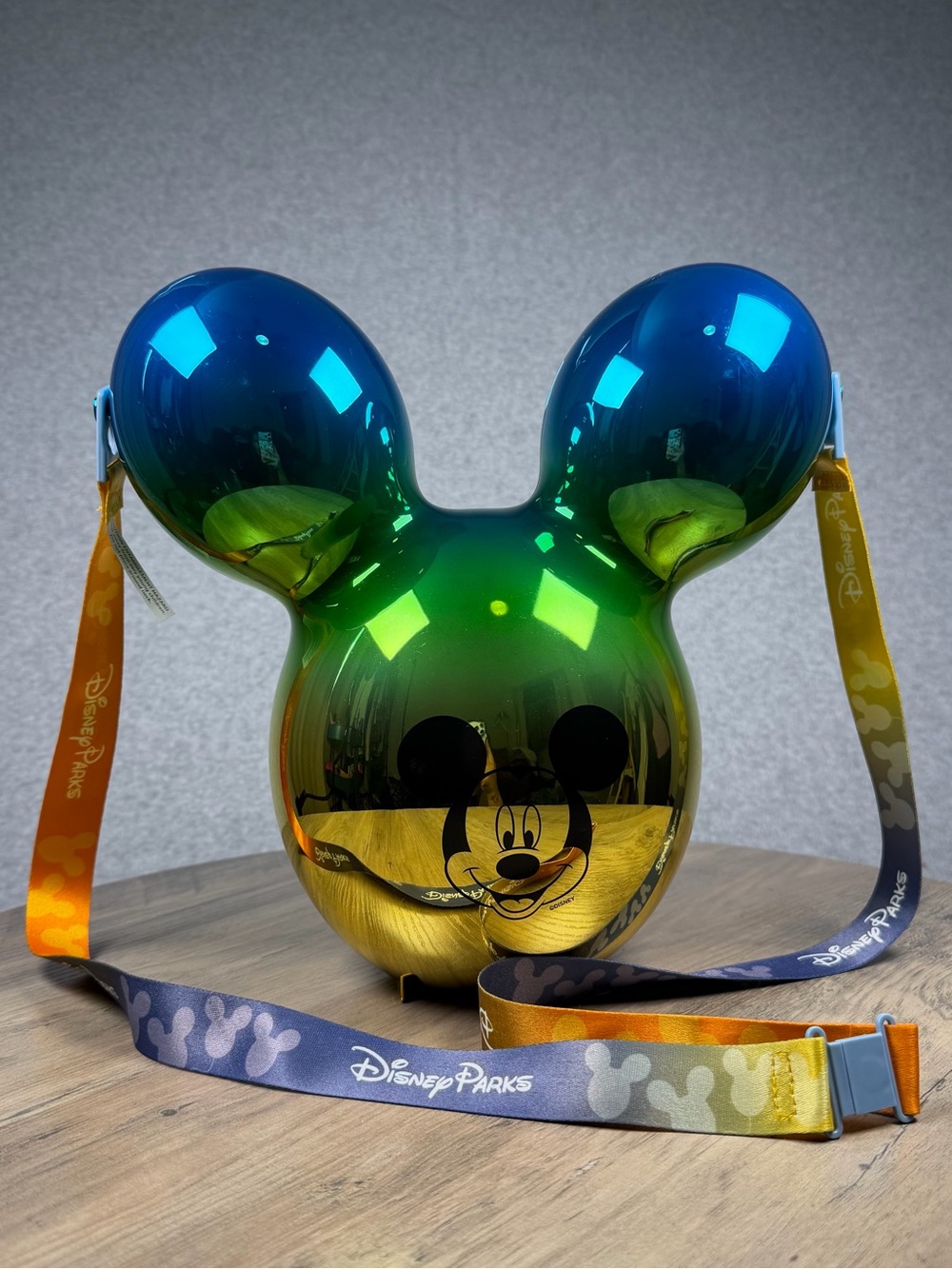 Disney Parks Mickey Mouse Rainbow Ombré Balloon Popcorn Bucket W/ Lanyard Strap